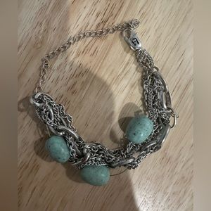 Etienne Aigner signed silver bracelet with 3 Large Blue Beads